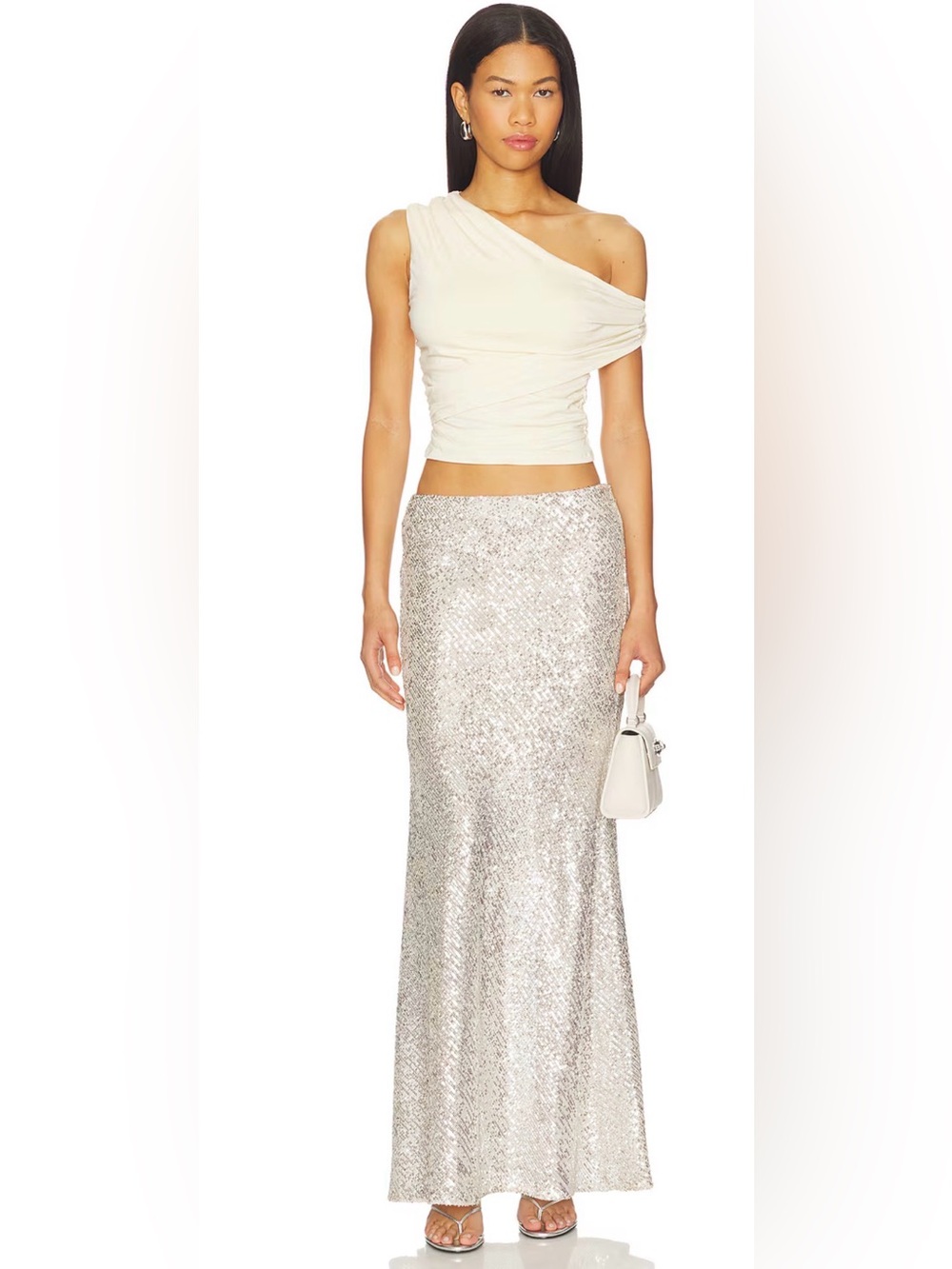 Enza Costa Silver Sequin Maxi Skirt